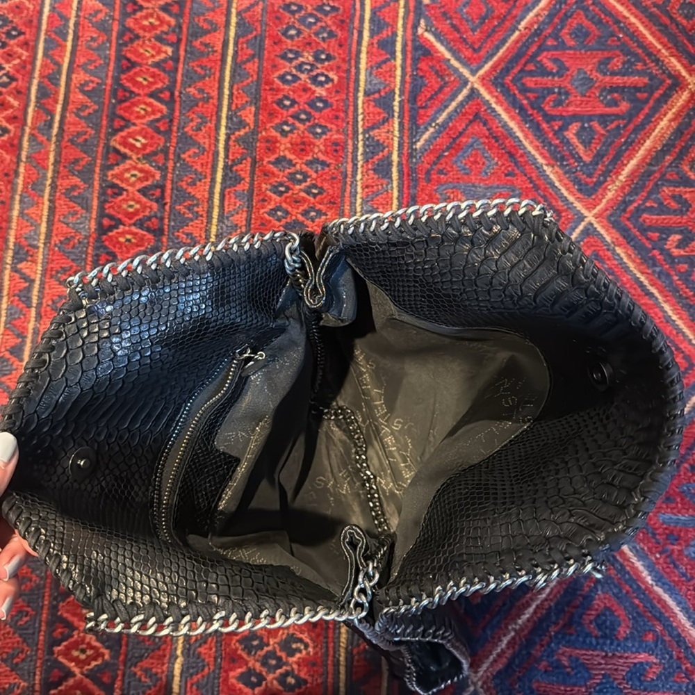 Stella McCartney Black Faux Snake Tote with Silver Chain - Picture 4 of 5